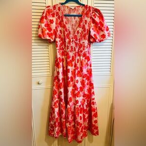 Peach Love California Pink Dress with Red Floral Print